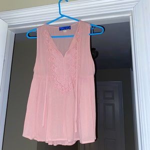 Flowy Pink Tank Top with Tassels